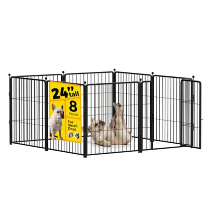 Dog Playpen 24 inch 8 Panels for Indoor & Outdoor Use – Heavy-Duty Metal Pet Fence with Ground Stakes, Rounded Ball Tops for Safety, Stable & Foldable Design, Easy to Assemble - size: 24inch, style: 8 Panels