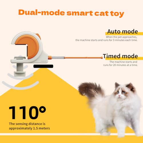 Interactive Cat Toys for Indoor Cats, Automatic Sensor Cat Teaser Feather Wand Chase Exercise Entertainment Stimulation Toy, USB Rechargeable Self Play Hanging Toy for Bored Adult & Kitten Cats