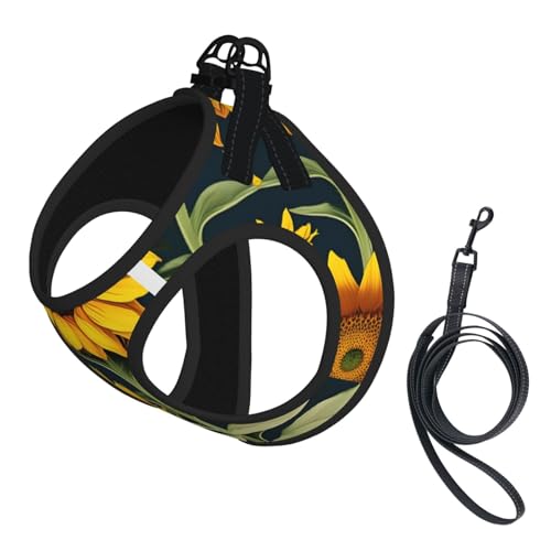 Wild Flower Sunflower Printing Dog Summer Harness,Soft Light Puppy Vest,Breathable Pet Harness Reflective for Easy Walking - color: With Accessories, size: Small