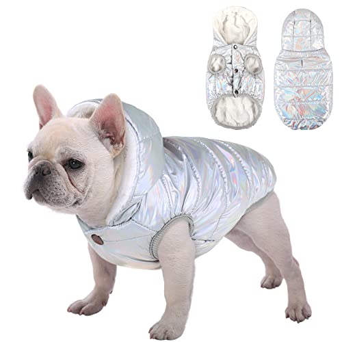 Waterproof Dog Winter Coat, Warm Fleece Lined Dog Jacket with Hood, Windproof Puppy Coat, Pet Apparel Vest for Outdoor&Indoor Winter Activities(Silver,M) - color: Silver, size: Medium