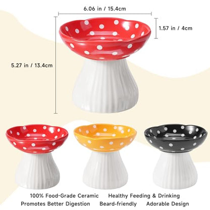 Mushroom Cat Bowl,Whisker Fatigue Cat Bowl,Cute Cat Bowls,Elevated Cat Food Bowl, Lead & Cadmium Free Ceramic Cat Bowls for Food and Water. (Red) - color: Red