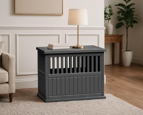 Dog Crate Furniture Resin Material Indoor Dog Kennel Easy Care Lockable Gate Small Size - color: Black, size: 21.3"L x 25.3"W x 29.7"H