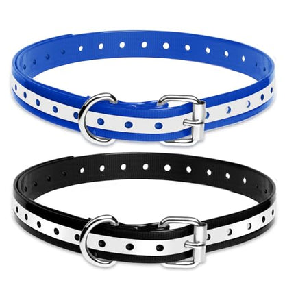 Shock Collar Replacement Strap 2-Pack - Compatible with Jugbow, Garmin, Patpet | 3/4 Inch Adjustable TPU Collar for Dogs | Waterproof & Reflective Design for Training, Walking - color: Black and Blue