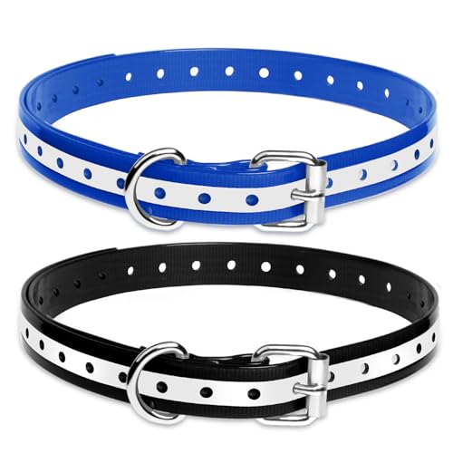 Shock Collar Replacement Strap 2-Pack - Compatible with Jugbow, Garmin, Patpet | 3/4 Inch Adjustable TPU Collar for Dogs | Waterproof & Reflective Design for Training, Walking - color: Black and Blue