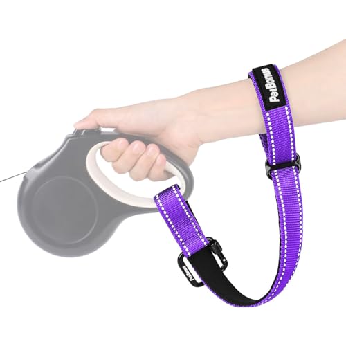 Dog Leash Wrist Strap, Safety Strap for Retractable Leash, Lockable Reflective Short Dog Walking Lead with Adjustable Soft Padded Handle, Extra Layer Security for Pet Stroller (Purple) - color: Purple, size: 1 Pack