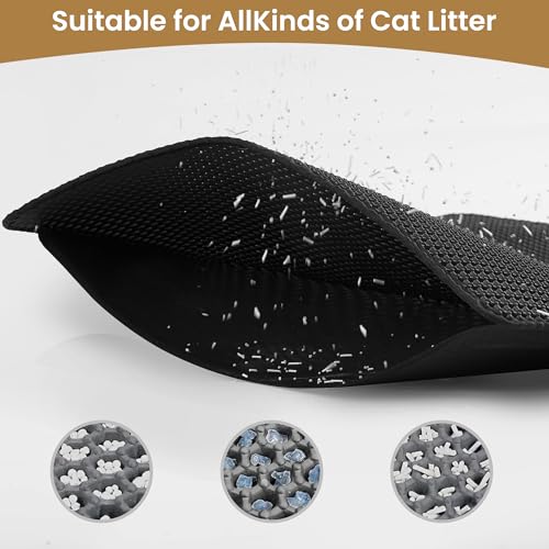 Cat Litter Mat 30x24 Inches, Honeycomb Double Layer Traps Litter & Waterproof Leatherette Bottom Prevents Urine Leaks, Durable & Easy Clean Pet Floor Protector for Cat Litter Box Area（Black） - color: Black（30x24 inch）