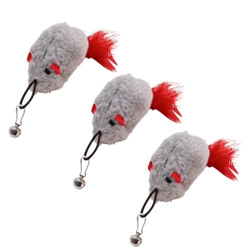 3 Pack Cat Wand Refill Toys Gray Mice with Feather Mice Toy for Cats Cat Feather Toy Refill Wand Attachment Interactive Refills for Feline Play