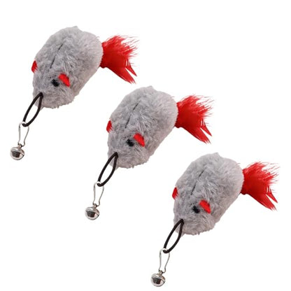 3 Pack Cat Wand Refill Toys Gray Mice with Feather Mice Toy for Cats Cat Feather Toy Refill Wand Attachment Interactive Refills for Feline Play
