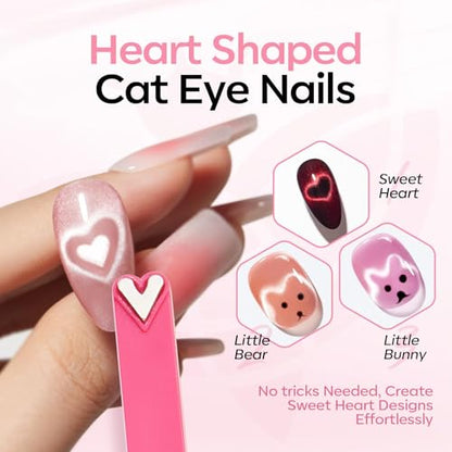 Modelones Cat Eye Gel Polish Nail Magnet, 8-in-1 Cat Eye Magnet Tool for Gel Nails Strong Magnetic Nail Art Wand with Steel Ball, Glass Bead& French Tip&Clover Cateye Multi-Effect Magnets DIY Salon - color: A A 8-in-1 Cat Eye Magnet