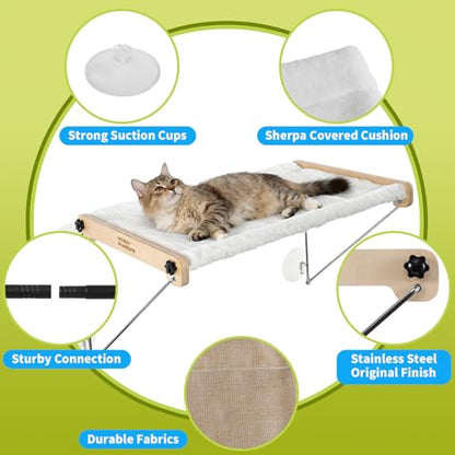 HoneyGuardian Cat Window Prech,Metal Support from Below with 4 Suction Cups, pet Bed, cat Window Hammock for Large Cats and Kittens - size: Basic