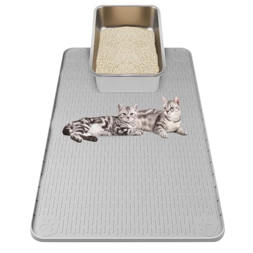 Kalolary Cat Litter Box Mats, Large 34" x 22" Silicone Cat Mat, Easy to Clean Kitty Litter Trapping Mat, Soft on Kitty Paws, Waterproof, Urine-Proof Kittys Litter Mats for Floor, Light Grey - color: Light Grey: 86 x 56cm