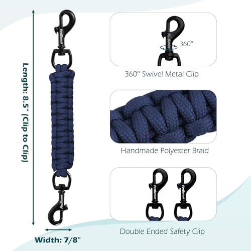Dog Collar Safety Clip, Handmade Backup Safety Strap for Dog Harness, Prong, Pinch Collar, Double Ended Clasp Leash Connector (Navy Blue) - color: Navy Blue