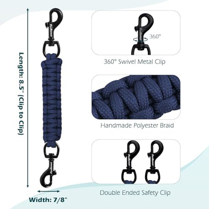 Dog Collar Safety Clip, Handmade Backup Safety Strap for Dog Harness, Prong, Pinch Collar, Double Ended Clasp Leash Connector (Navy Blue) - color: Navy Blue