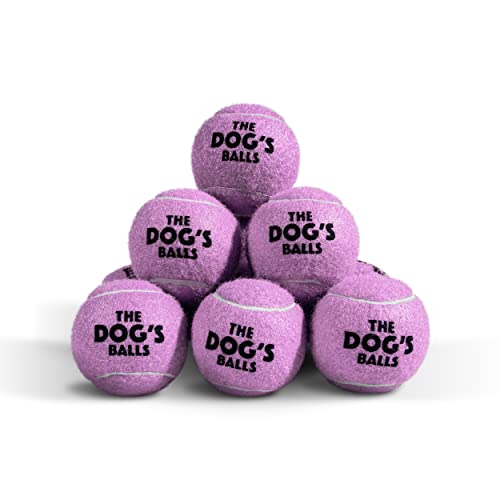 The Dog's Balls Dog Tennis Balls for Dogs, Purple, 12-Pack - Non-Abrasive Felt Fetch Balls, Tough Rubber Core, Float in Water, Fits Standard Launchers - color: Purple, size: 12 Medium Tennis Balls