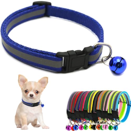 Blue Kitten Collar with Bell, Reflective Puppy Collars Boy Soft Adjustable Buckle for XXS XSmall Extra Small Puppies Female Male Tiny Pets Dogs Girl Kitten Yorkie Chihuahua X-Small - color: Dark Blue, size: XS(Neck 7.5"-12")