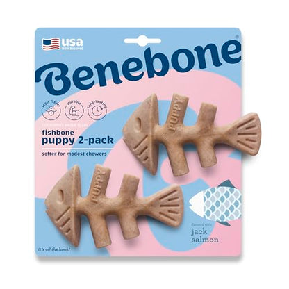 Benebone Puppy Fishbone Dog Chew Toys, Softer for Modest Chewers, Made in USA