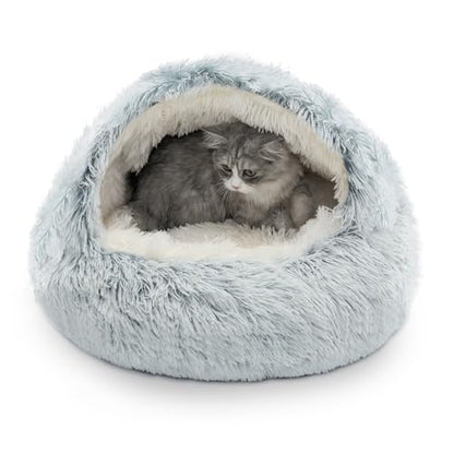 CATISM Cozy Cat Pod - Plush Hooded Cat Bed Cave, Self Warming, Removable Washable with Non-Slip Bottom - color: gray, size: 21.0"L x 21.0"W x 15.0"Th