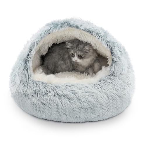 CATISM Cozy Cat Pod - Plush Hooded Cat Bed Cave, Self Warming, Removable Washable with Non-Slip Bottom - color: gray, size: 21.0"L x 21.0"W x 15.0"Th