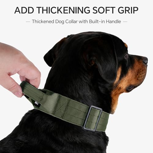 Tactical Thick Dog Collar, Adjustable Training Nylon Dog Collar, Heavy Duty Metal Buckle & Control Handle for Small Medium Large Dogs (M, Green) - color: Green, size: M