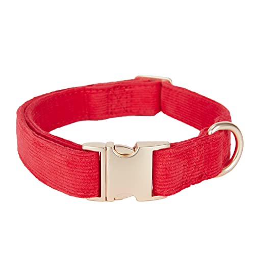 Soft Corduroy Fibric Dog Collar with High Grade Metal Buckle, for Small Dogs.(Red,Small:10-15") - color: Red, size: Small