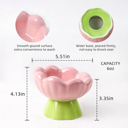 DIF DECO Ceramic Raised Cat Bowl, Pink Elevated Food Bowls for Food and Water Protecting Spine and Whiskelfriendly,Tulip Shape Cute Pet Feeder Dish for Indoor Cats and Small Doas(Height 4.1 inch) - size: Height 4.1 inch