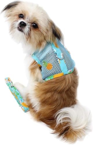 Cool Mesh Dog Harness - Dog Vest for Pets, Simple Step in and Go Design, Harness for Dogs with Leash, Pineapple Luau, Small by Doggie Design