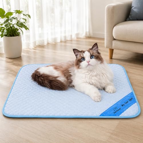 Pet Cooling Mat for Dogs & Cats – Ice-Silk Breathable Washable Foldable Cooling Blanket, Durable Portable Non-Slip Dog Bed for Crate, Kennel, Car & Outdoor Use, Blue 19.7 x 15.7in Small - size: Small
