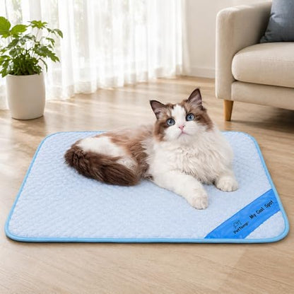Pet Cooling Mat for Dogs & Cats – Ice-Silk Breathable Washable Foldable Cooling Blanket, Durable Portable Non-Slip Dog Bed for Crate, Kennel, Car & Outdoor Use, Blue 19.7 x 15.7in Small - size: Small