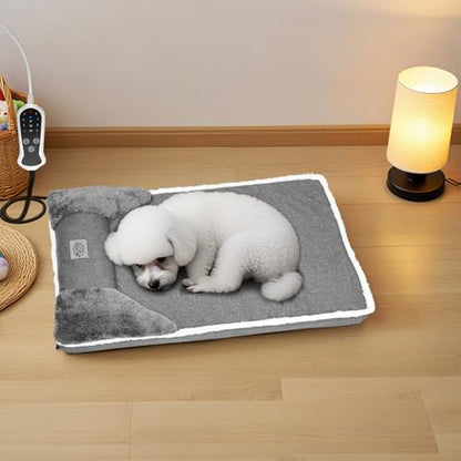 Heated Dog Bed 20x30inches Pet Heat Sofa, Soft Spine-Protecting Dog Heating Pad Equipped with Timer&Temperature Control Switch, Removable Plush Cover is Machine Washable, Non-Slip Base - Gray - size: Medium
