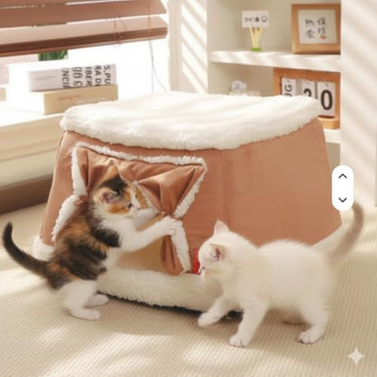 Pet House/Dog House/Dog Bed/cat House/cat Bed/Cat Bed for Indoor Cats/Cat Cave/Foldable Cat Cave/Bed for Large and Small Pets (Brown, Large) - size: Large