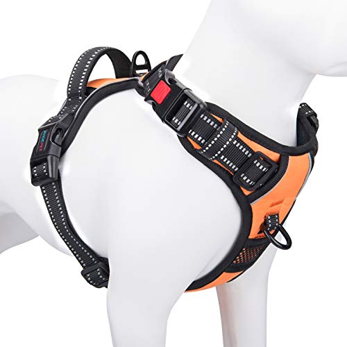 PHOEPET No Pull Dog Harnesses for Small Dogs Reflective Adjustable Front Clip Vest with Handle 2 Metal Rings 3 Buckles [Easy to Put on & Take Off] (S, Orange) - color: Orange, size: Small