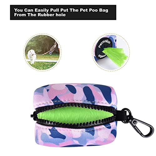Dog Poop Bag Holder Leash Attachment, Waste Bag Dispenser Zippered Pouch, Fits Any Leash, Includes Free Roll of Bags, 2 Pack - Blue Pink Camouflage - color: Blue Pink Camouflage