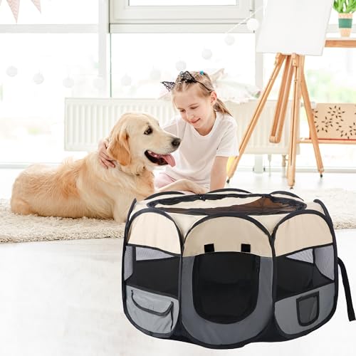 Pet Cat Playpen for Indoor Cats,Puppy Small Dog Cat Tent Crates Cage,Portable Pet Dog Playpen,29x29x16,Grey/Beige,1Pack - color: F2916 Grey