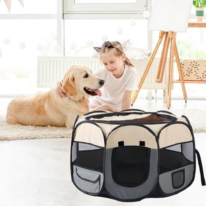 Pet Cat Playpen for Indoor Cats,Puppy Small Dog Cat Tent Crates Cage,Portable Pet Dog Playpen,29x29x16,Grey/Beige,1Pack - color: F2916 Grey