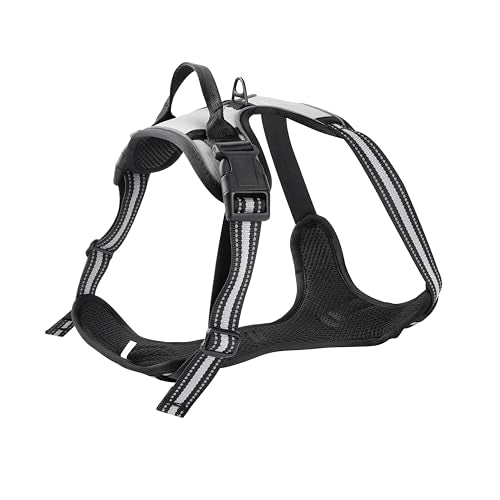 Gray No-Pull Dog Harness with 2 Leash Clips，Soft Padded Vest for Large Dog, Adjustable Reflective Dog Vest Easy to Put on and Take Off, (Neck: 17"~24", Chest: 24"~32",Gray L) - color: Gray, size: Large