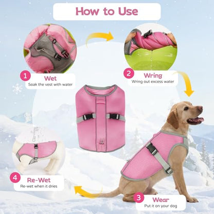 FUAMEY Dog Cooling Shirt Hot Weather, Breathable Cooling Vest for Doggies Walking, Reflective Trim Summer Jacket with Leash Hole and Adjustable Fit, Pink, XL - color: Pink, size: X-Large