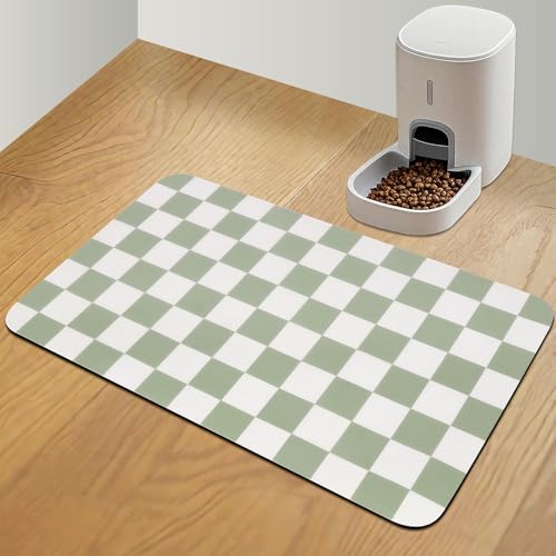 CooRug Checkered Dog Food Mat, Absorbent Leak-Proof Pet Feeding Mat, Quick Dry Cat Food Mat for Messy Drinkers 16" x 24" Green - color: Green, size: 16" x 24"