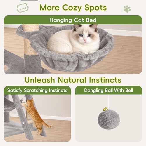 Cat Tree 60.63 inches Cat Tower for Indoor Cats, Multi-Level Cat Condo Furniture with Scratching Posts, Plush Perches, Activity Center with Cozy Basket & Hammock for Cats (Light Gray) - color: Light Gray