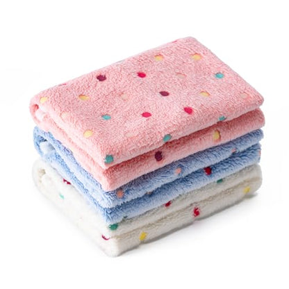 1 Pack 3 Blankets Super Soft Fluffy Premium Fleece Pet Blanket Flannel Paw Printed Throw for Dog Puppy Cat (Small 23x16'', White, Pink, Blue) - color: White, Pink, Blue, size: 23x16 inch(Pack of 3)