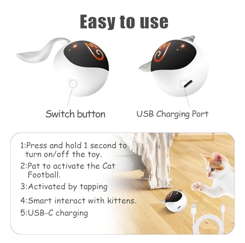 Migipaws Interactive Cat Ball Toy Set, Fun Tracker, Automatic Rolling Chase Ball with Fluffy Tail, A Small Mice, Rechargeable (White) - color: White