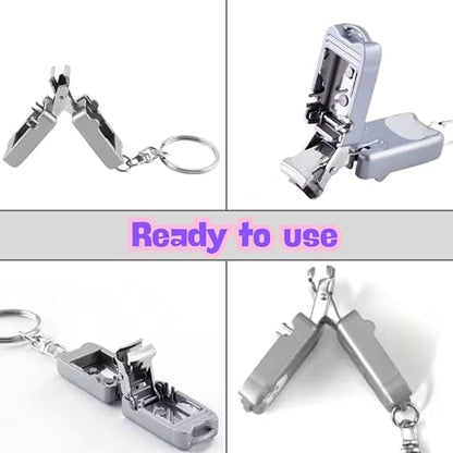 Mini Nail Clippers Keychain, Cute Cat Nail Clipper, Small Foldable Portable Travel Size, Cutie Kitten, Compact Pocket Folding Nail Cutter Keyring (Silver) - color: Silver