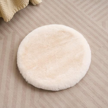 SHENGOCASE Round Faux Rabbit Fur Pet Bed Kneading Cushion, 16 inches, Cat Tree Tower Replacement Pad, 4-Pack (White) - color: Cream, size: 16"（4-pack）