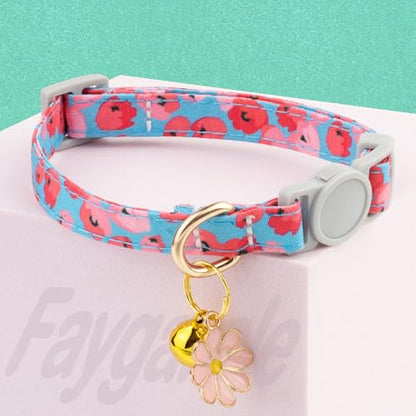 Faygarsle 2 Pack Breakaway Cat Collar with Bells for Girl Cats Cute Pink Collar with Flower Charm Floral Girly Spring for Cats - color: Pink&Blue