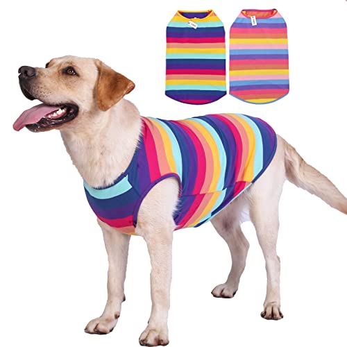 Dog Shirts Cotton Striped T-Shirts, Breathable Basic Vest for Puppy and Cat, Super Soft Stretchable Doggy Tee Tank Top Sleeveless, Fashion & Cute Color for Boys and Girls (XL, Rainbow) - color: Rainbow, size: XL