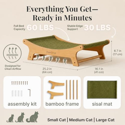 XL Sisal Cat Scratcher Bed with Elevated Hammock for Indoor Cats, Replaceable Natural Sisal Pad, Large Cat Lounge, Anti-Slip No-Wobble Bamboo Frame, Olive Green - color: Olive Green