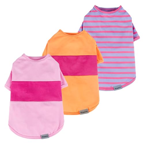 Fitwarm 3 Pack Color Block Striped Dog Shirt, Summer Dog Clothes for Small Dogs, Breathable Lightweight Dog Tshirt, Pet Outfit, Pink, Orange, Purple, XS - color: Pink-Orange-Purple, size: X-Small
