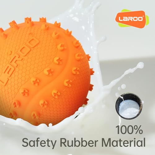 LaRoo Squeaky Dog Ball Toy, Durable Natural Rubber Squeaker Ball Floating Throwing Training, Teeth Cleaning Chew Toy for Pet Small Medium Large Dogs (6.5CM Orange) - color: Orange-6cm