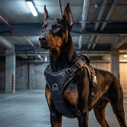 CANAGAN Premium Vegan Leather Dog Harness for Large Dogs – Adjustable, No-Pull, Escape-Proof, Dual Leash Rings & Top Handle, Zinc Alloy Buckles – Perfect for Urban & Outdoor Walks - size: L: Chest(22" - 32")
