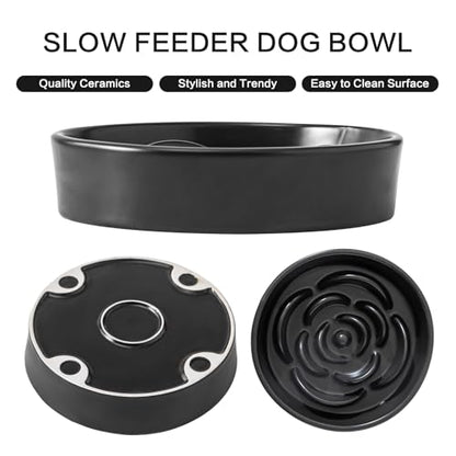 8.25'' Ceramic Slow Feeder Dog Bowls - Petal Shape Modern Dog Food Dish for Medium and Large Breeds, Puzzle Maze Bowl to Slow Down Eating, Anti-Gulping, Dishwasher & Microwave Safe, Black - color: Black, size: 8.25 inch