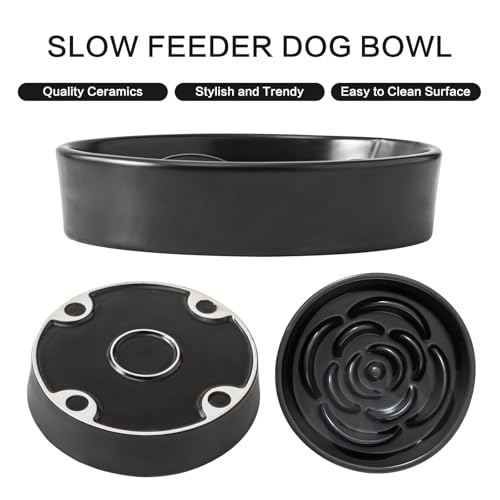 8.25'' Ceramic Slow Feeder Dog Bowls - Petal Shape Modern Dog Food Dish for Medium and Large Breeds, Puzzle Maze Bowl to Slow Down Eating, Anti-Gulping, Dishwasher & Microwave Safe, Black - color: Black, size: 8.25 inch